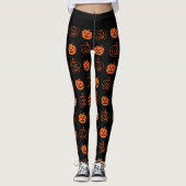 Niedliches Schwarz-Orange-Kürbislaterne-Muster Hal Leggings (Vorderseite)