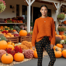 Niedliches Schwarz-Orange-Polka-Punktmuster Leggings