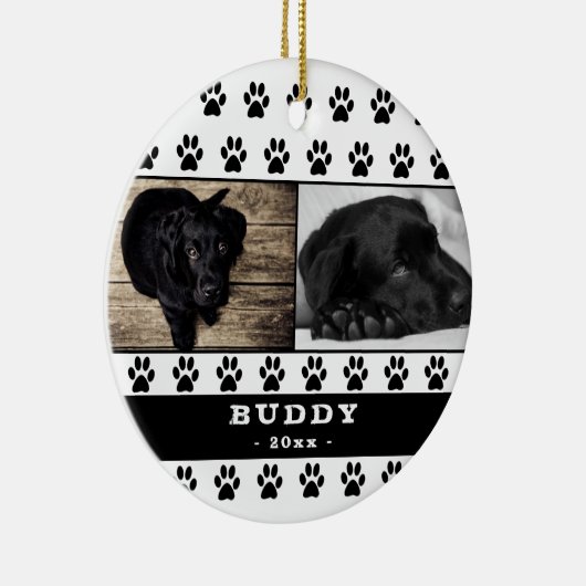 Niedliches Schwarz-Paw Muster Dog Collage Keepake Keramik Ornament (Rechts)