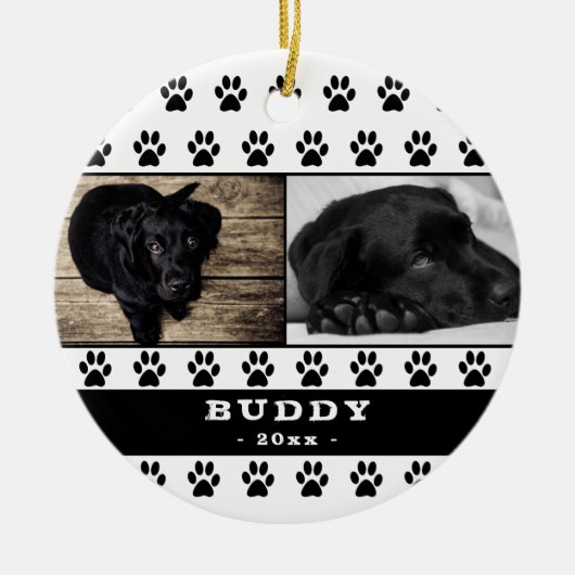 Niedliches Schwarz-Paw Muster Dog Collage Keepake Keramik Ornament (Vorne)