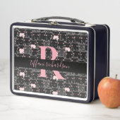 Niedliches Schwarz-Pink-Kätzchen-Monogramm Metall Brotdose (Beispiel)