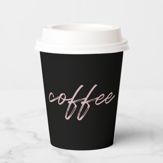 Niedliches Schwarz/Rosa "Kaffee" Minimalistisches Pappbecher (Rückseite)