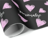 Niedliches Schwarz-Rosa Wasserfarbenherz-Muster Geschenkpapier (Rolleneckpunkt)