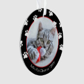 Niedliches Schwarz und Rot Pawprints Katze Ornament (Vorderseite)