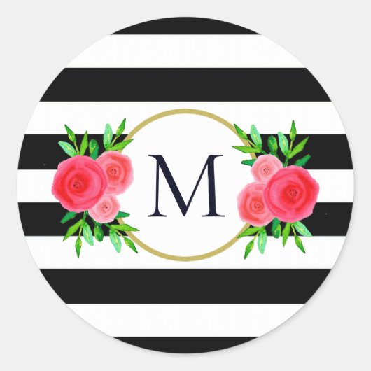 Niedliches Schwarz-weiß gestreiftes Korallenrotes Runder Aufkleber (Vorderseite)