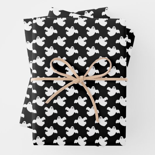 Niedliches Schwarz-Weiß-Ghost-Muster Halloween Geschenkpapier Set (Beispiel)