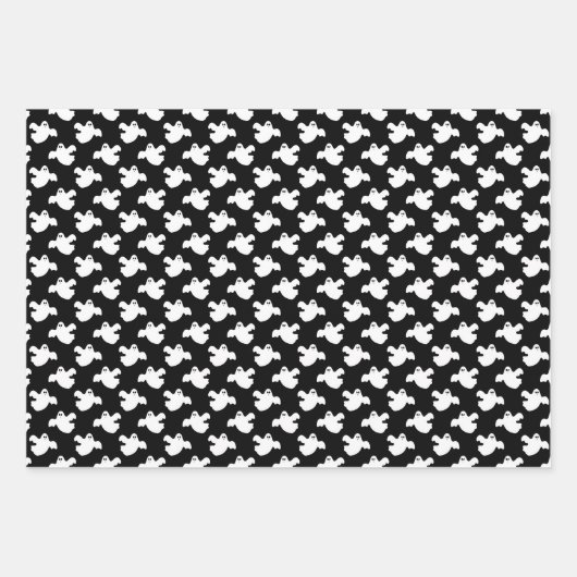 Niedliches Schwarz-Weiß-Ghost-Muster Halloween Geschenkpapier Set (Vorderseite)