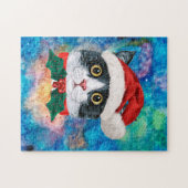 Niedliches Schwarz-Weiß-Katzen Weihnachtsgeschenk Puzzle (Horizontal)