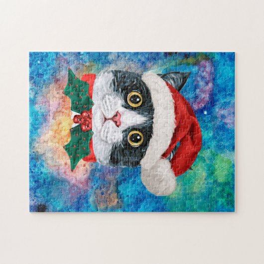 Niedliches Schwarz-Weiß-Katzen Weihnachtsgeschenk Puzzle (Horizontal)