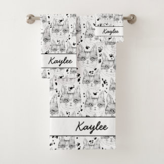 Niedliches Schwarz-Weiß-Katzengeflecht Badhandtuch Set