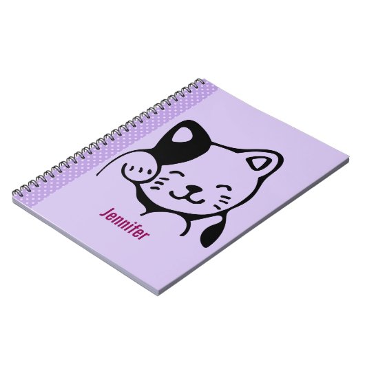 Niedliches Schwarz-Weiß-Katzenwellen Hallo Custom Notizblock (Linke Seite)