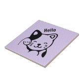 Niedliches Schwarz-Weiß-Katzenwellen Hallo Fliese (Seite)