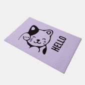 Niedliches Schwarz-Weiß-Katzenwellen Hallo Fußmatte (Schrägansicht)