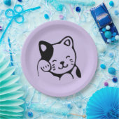 Niedliches Schwarz-Weiß-Katzenwellen Hallo Pappteller (Party)