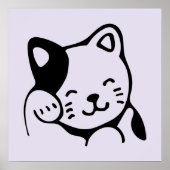 Niedliches Schwarz-Weiß-Katzenwellen Hallo Poster (Vorne)