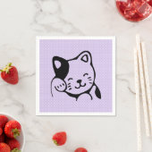 Niedliches Schwarz-Weiß-Katzenwellen Hallo Serviette (Beispiel)