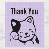 Niedliches Schwarz-Weiß-Katzenwellen Hallo Weinetikett (Einzelnes Label)