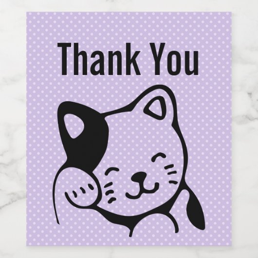 Niedliches Schwarz-Weiß-Katzenwellen Hallo Weinetikett (Einzelnes Label)