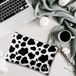 Niedliches Schwarz-Weiß-Kuh-Muster Mit Monogramm Zubehörtasche