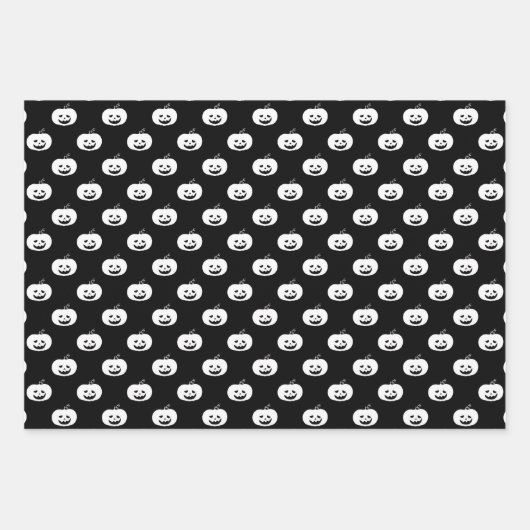 Niedliches Schwarz-Weiß-Kürbis-Halloween-Muster Geschenkpapier Set (Vorderseite)