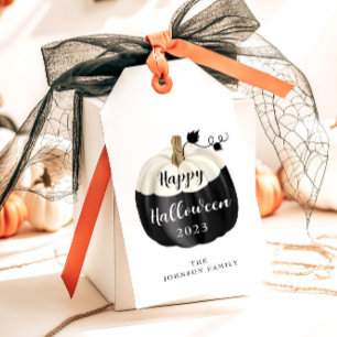 Niedliches Schwarz-Weiß-Kürbiskuchen glücklich Hal Geschenkanhänger