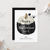 Niedliches Schwarz-Weiß-Kürbiskuchen glücklich Hal Karte (Vorderseite/Rückseite Beispiel)