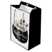 Niedliches Schwarz-Weiß-Kürbiskuchen glücklich Hal Mittlere Geschenktüte (Vorderseite Schrägansicht)