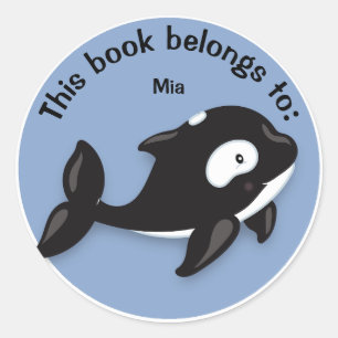 Niedliches Schwarz-Weiß-Orca-Whale-Buchschild Runder Aufkleber