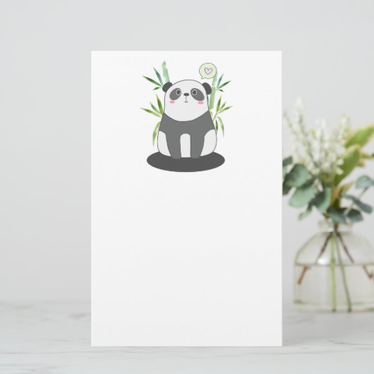 Niedliches Schwarz-Weiß-Panda in Bamboo Briefpapier (Stehend Vorderseite)