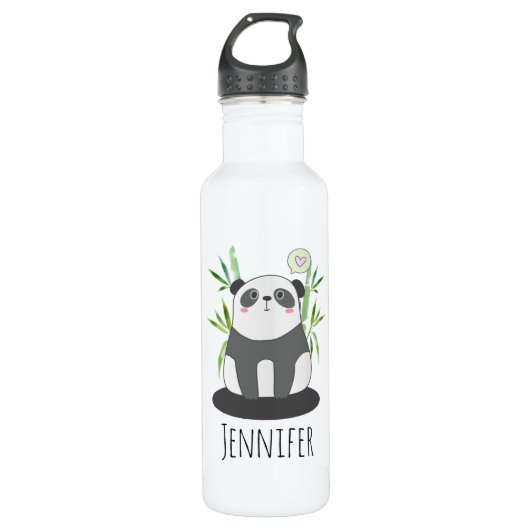 Niedliches Schwarz-Weiß-Panda in Bamboo Edelstahlflasche (Vorderseite)