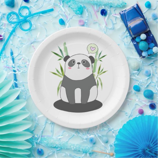Niedliches Schwarz-Weiß-Panda in Bamboo Pappteller (Party)