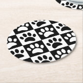 Niedliches Schwarz-Weiß-Print-Prüfplatine-Muster Runder Pappuntersetzer (Angewinkelt)