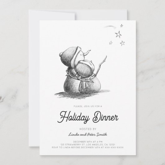 Niedliches Schwarz-Weiß-Schneemann Weihnachts-Part Einladung (Vorderseite)