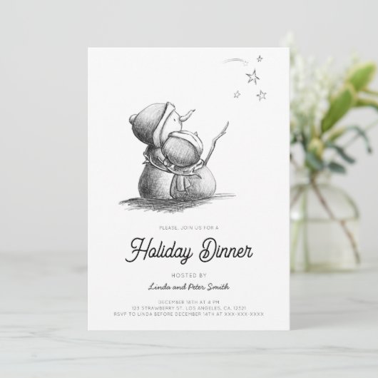 Niedliches Schwarz-Weiß-Schneemann Weihnachts-Part Einladung (Stehend Vorderseite)