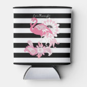 Niedliches Schwarz-Weiß-Streifen Pink Flamingo Dosenkühler (Vorderseite)