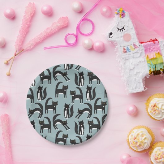 Niedliches Schwarz-Weiß-Tuxedo-Katzenmuster Pappteller (Party)