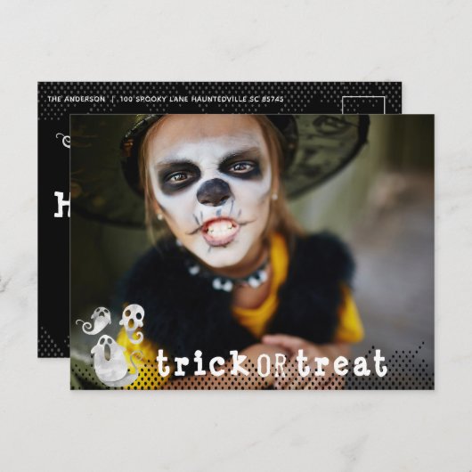 Niedliches Schwarz-Weiß-Wasserfarben-Ghosts Hallow Ankündigungspostkarte (Vorne/Hinten)