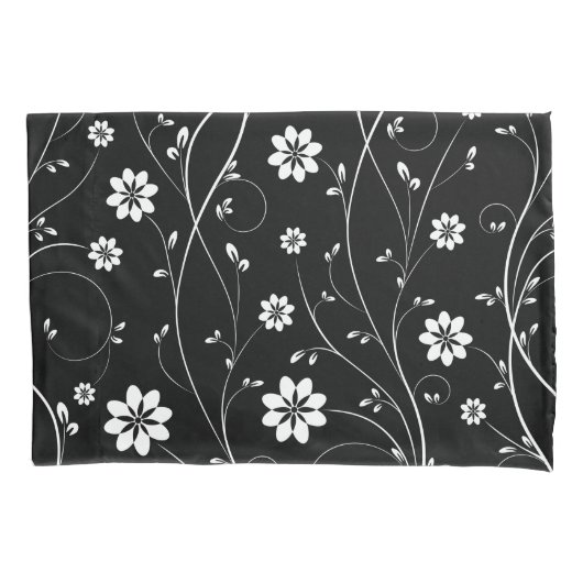 Niedliches Schwarz-Weiß-Zartes Blumenmuster Kissenbezug (Vorderseite)