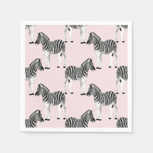 Niedliches Schwarz-Weiß-Zebra-Tierrosa-Design Serviette
