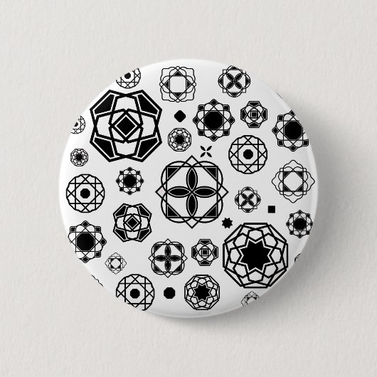 Niedliches Schwarz-weißes arabesque Dekormuster Button (Vorderseite)