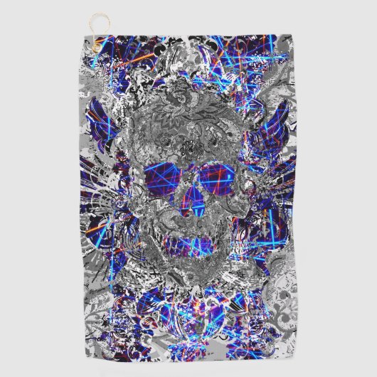 Niedliches Schwarz-weißes, farbiges Neonschädel Golfhandtuch (Vorderseite)