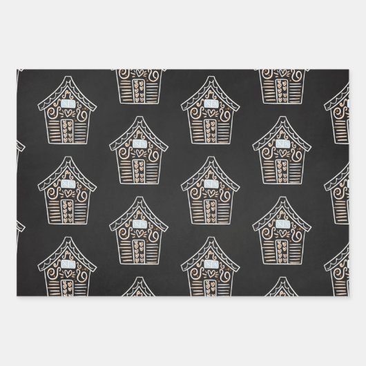 Niedliches Schwarz-weißes GingerBroad House Weihna Geschenkpapier Set (Vorderseite 3)