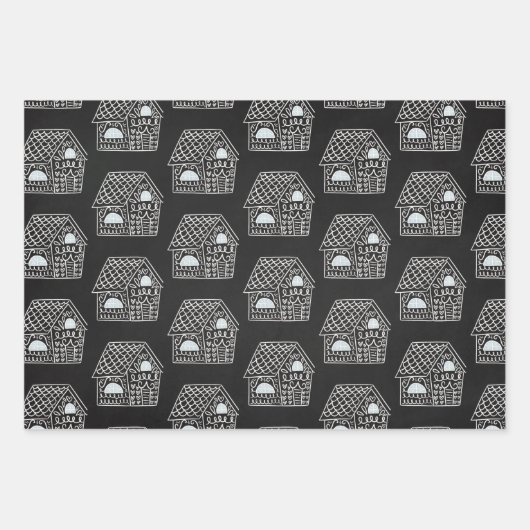 Niedliches Schwarz-weißes GingerBroad House Weihna Geschenkpapier Set (Vorderseite 2)
