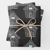 Niedliches Schwarz-weißes GingerBroad House Weihna Geschenkpapier Set (Beispiel)