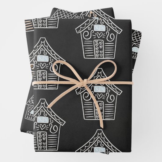 Niedliches Schwarz-weißes GingerBroad House Weihna Geschenkpapier Set (Beispiel)