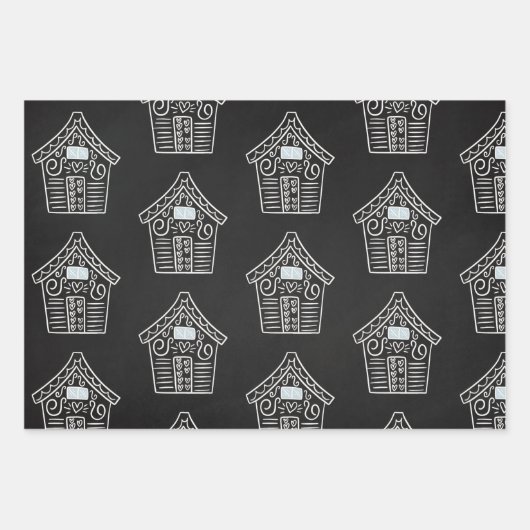 Niedliches Schwarz-weißes GingerBroad House Weihna Geschenkpapier Set (Vorderseite)