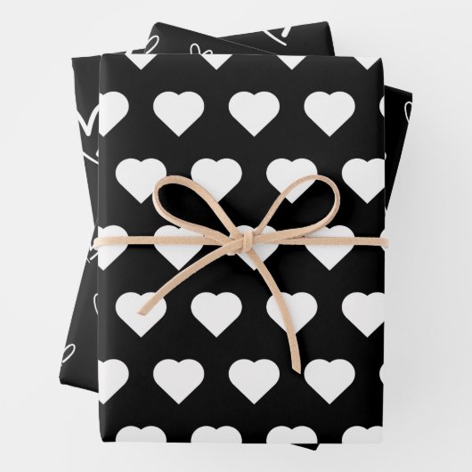 Niedliches Schwarz-weißes Herz Muster Wrappin Geschenkpapier Set (Beispiel)