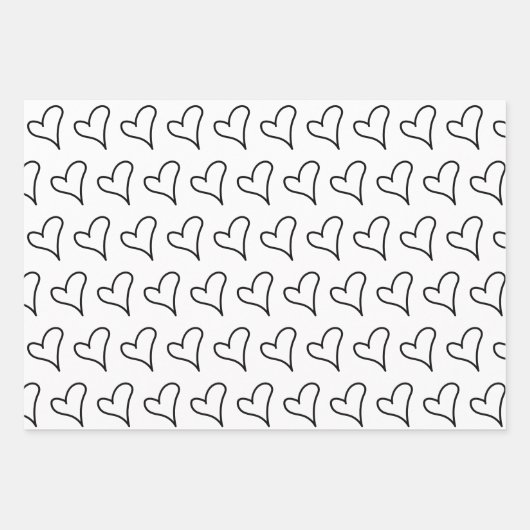 Niedliches Schwarz-weißes Herzmuster Valentine Geschenkpapier Set (Vorderseite)