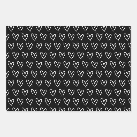 Niedliches Schwarz-weißes Herzmuster Valentine Mod Geschenkpapier Set (Vorderseite 2)