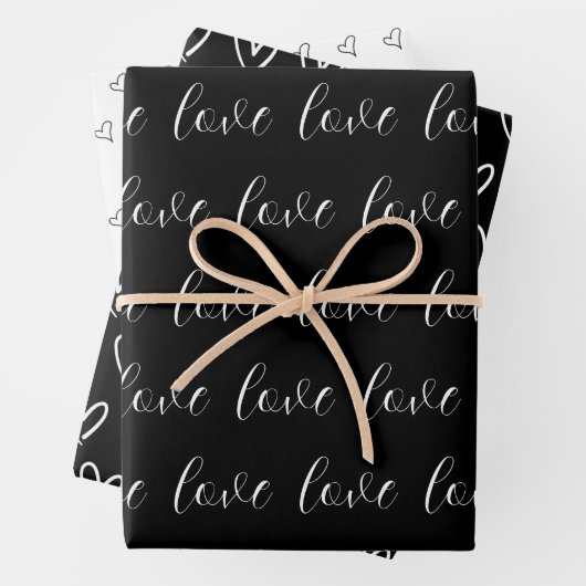 Niedliches Schwarz-weißes Herzmuster Valentine Mod Geschenkpapier Set (Beispiel)